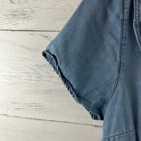 ASOS Chambray Wrap Ruffle Trim Short Sleeve Dress Size 8 - Picture 4 of 10